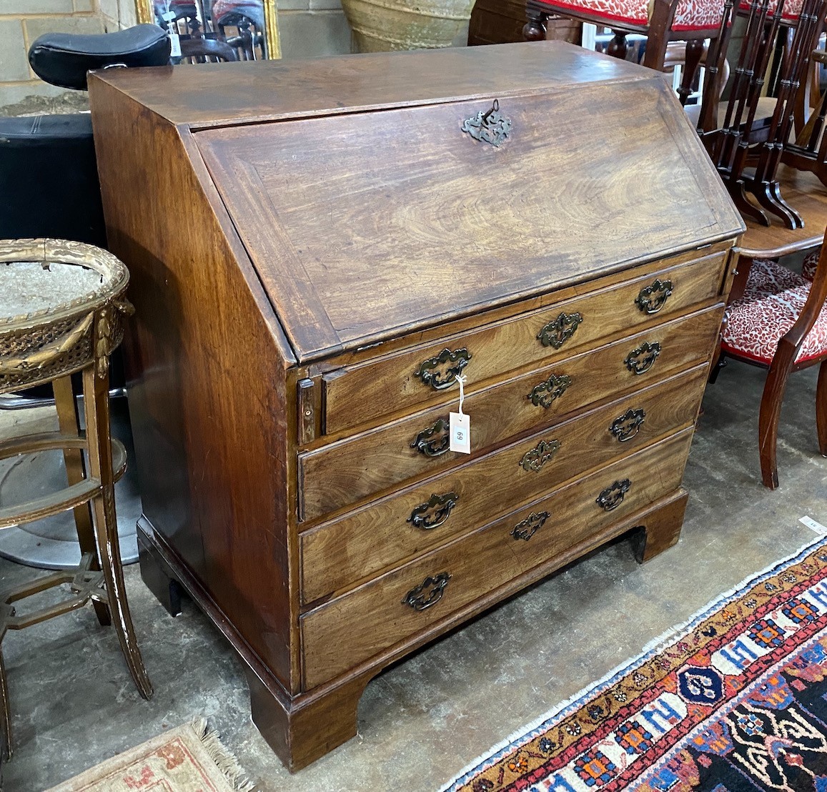 A George III mahogany bureau, width 107cm, depth 60cm, height 108cm